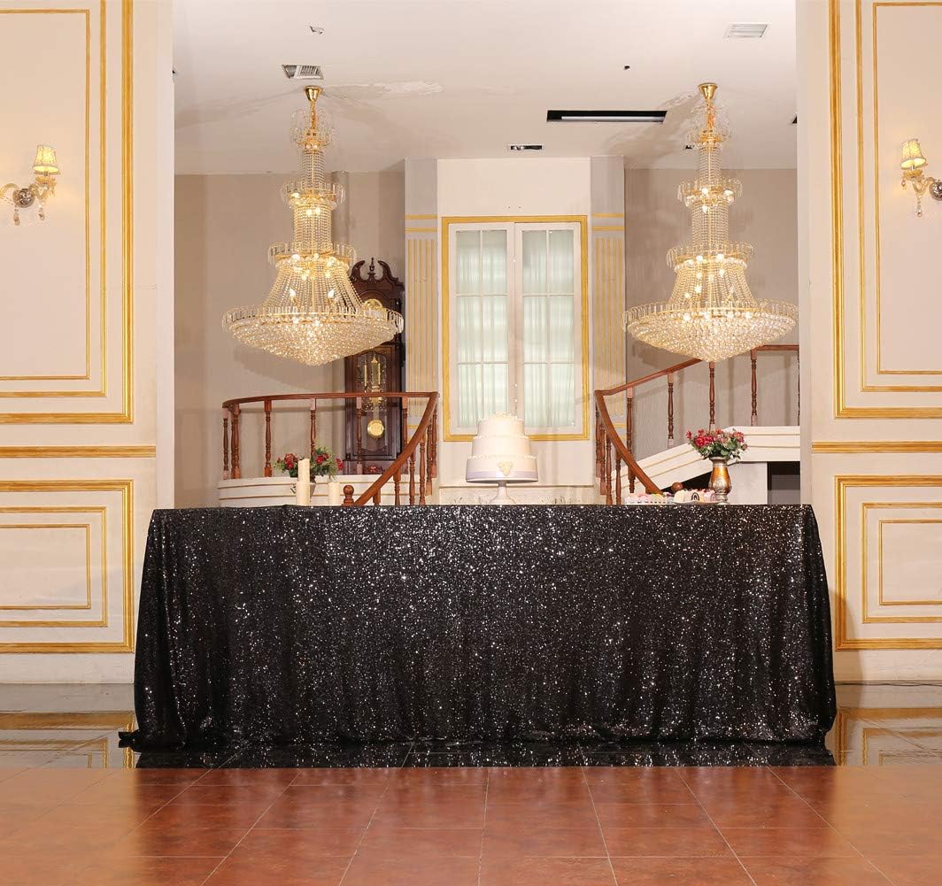 SquarePie Sequin Tablecloth 60 x 102 Inch Black Sparkly Table Cloth for Halloween Wedding Party