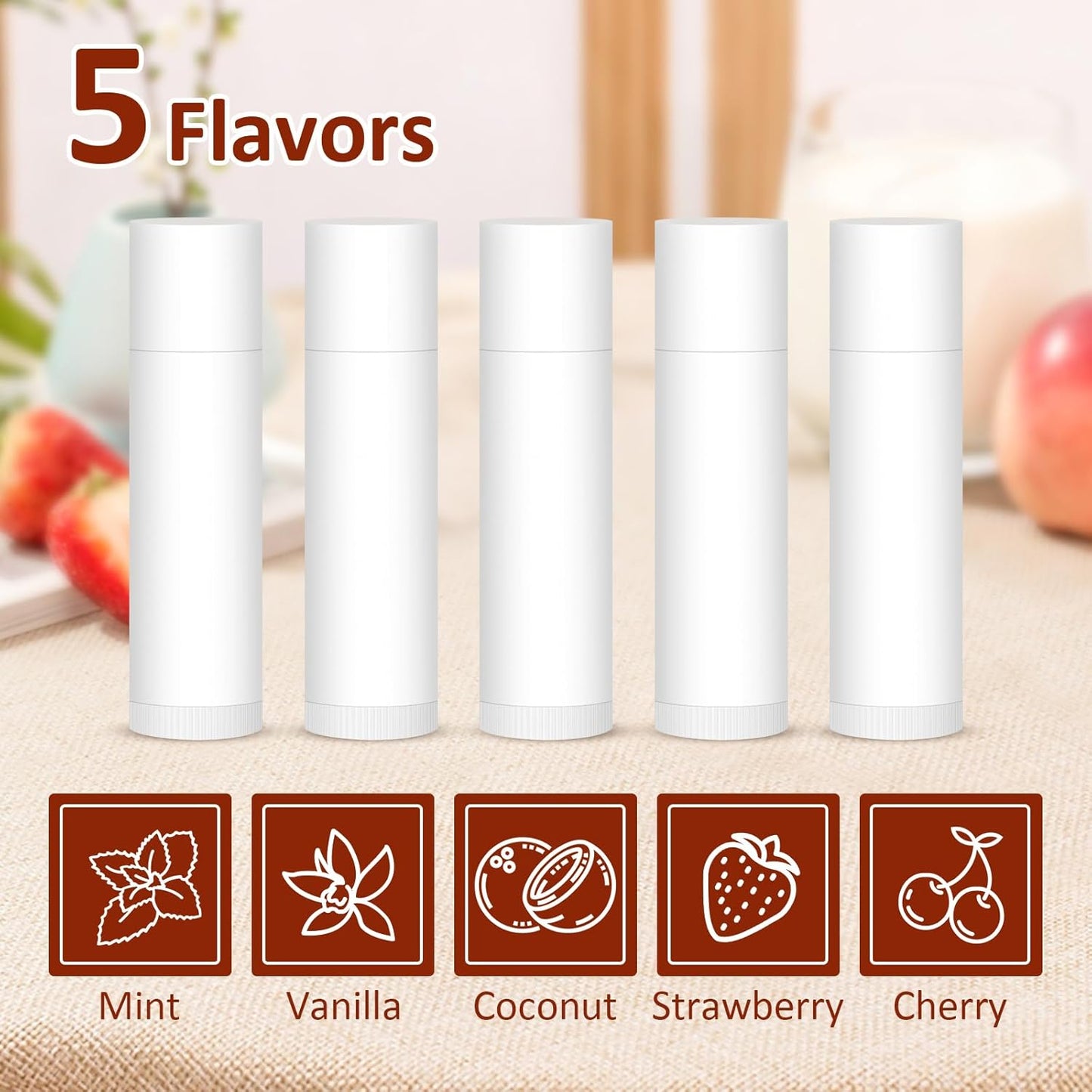 120 Pack Lip Balm Unlabeled, Natural Lip Balm Bulk Blank Tube, Personalized Lip Balms for Party Favors Adults and Bridal Shower Favors or Baby Shower Gifts-5 Flavors