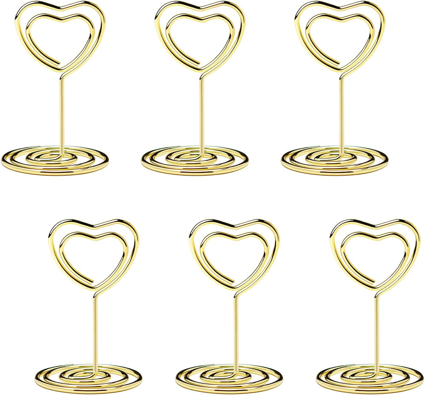 20PCS Mini Table Number Holders, Heart Shaped Place Card Holder, Premium Photo Holders for Tables, Table Sign Holders Card Stands Menu Memo Clips for Wedding Valentine's Day Table Decor, Gold