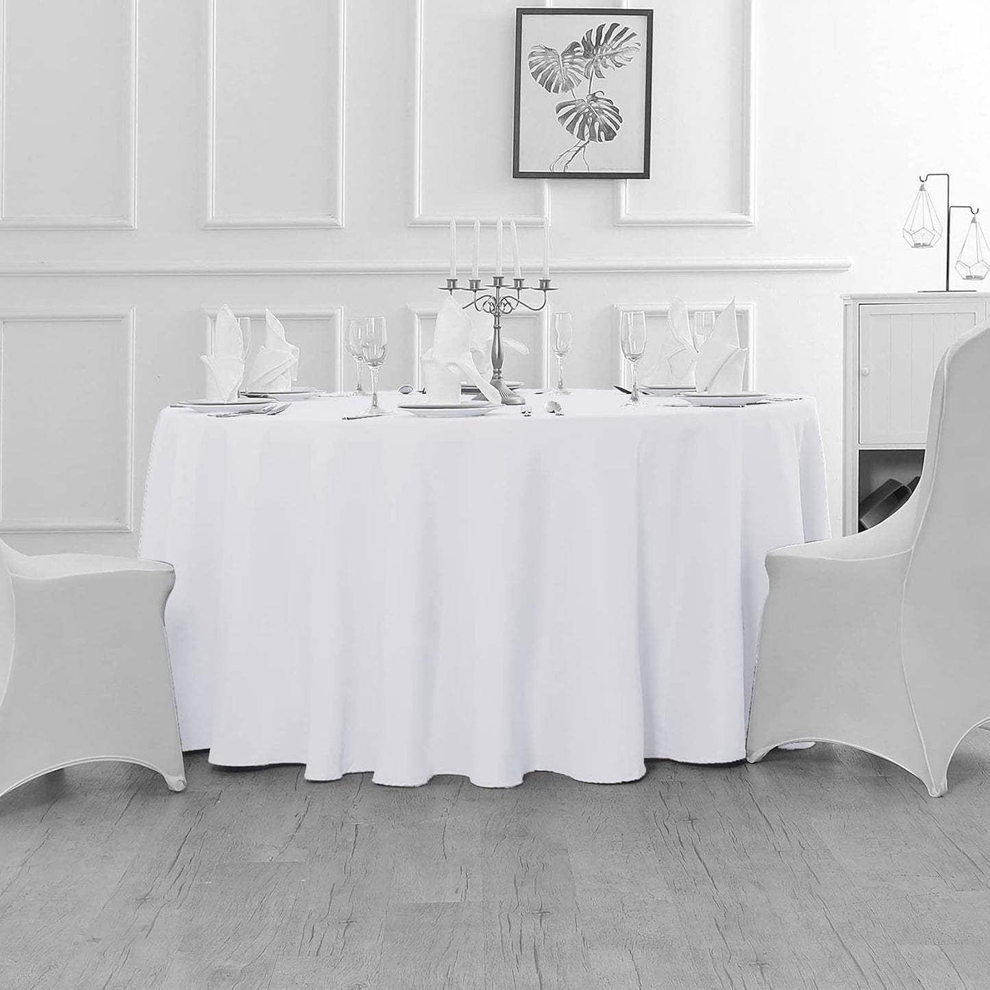 Fokitut 6 Pack Waterproof Round Tablecloth, 90 Inch, Stain Resistant and Wrinkle Polyester Table Cloth, Fabric Table Cover for Kitchen Dining, Wedding, Party, Holiday Dinner-White