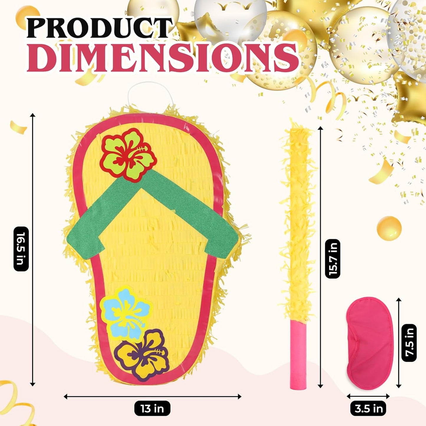 Sandal Pinatas Bundle with a Blindfold and a Bat(17 x 12 x 4 Inches), Perfect for kid's Birthday Parties, Summer Theme Parties and Decorations