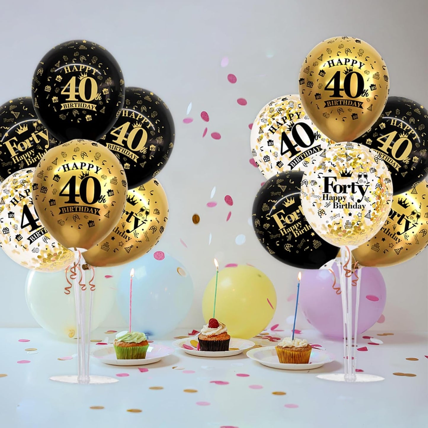 TONIFUL 4 Set Black Gold Balloon Stand Kit for Birthday Decorations for 40th,Balloon Centerpieces for Table Party Decorations Cheers to 40 Years Old Birthday for Men and Women