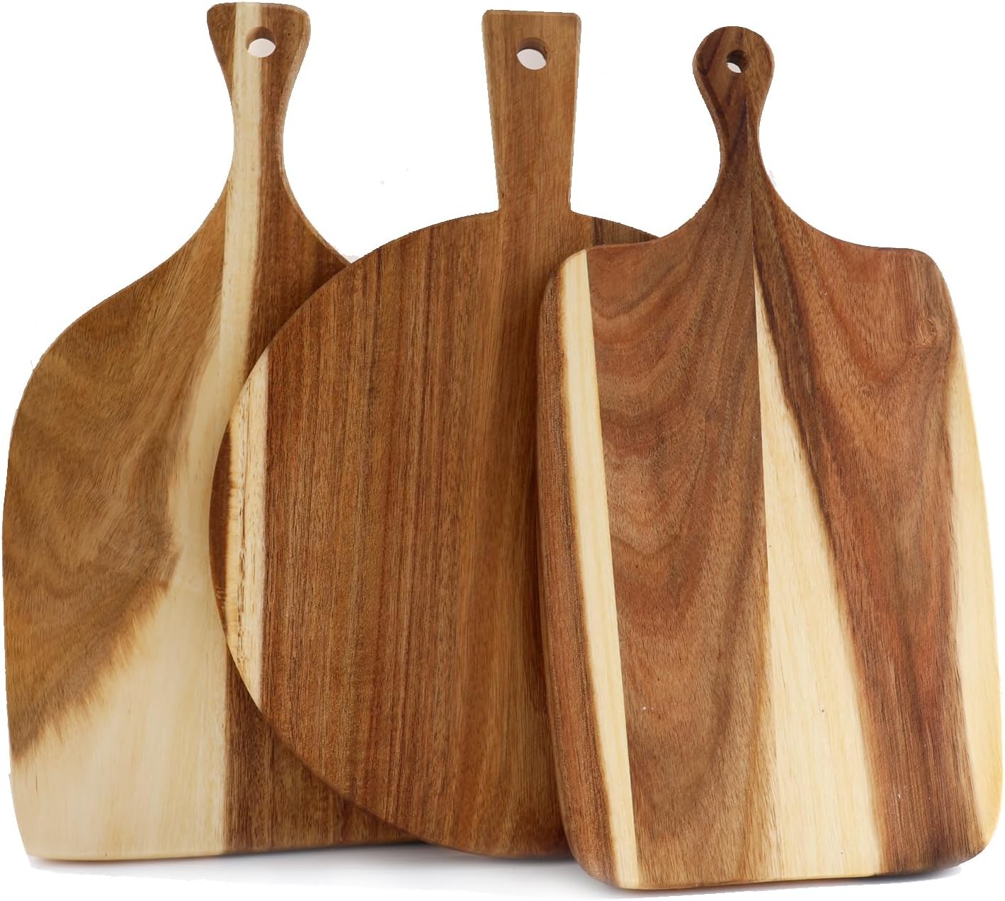 3 PACK Acacia Wood Chopping Boards with Handle, Wooden Charcuterie Board Food Serving Tray Platter for Cheese Pizza Meat Fruit Bread Baking