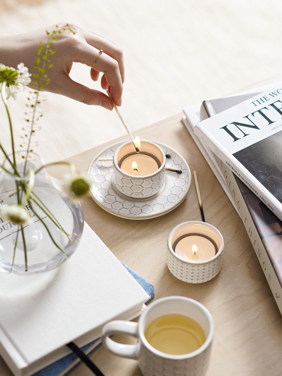 LE TAUCI Tealight Candle Holder, Embossed Ceramic Votive Candle Holders Bulk for Thanksgiving,Christmas, Wedding Table Centerpiece Decor, Set of 12, Arctic White