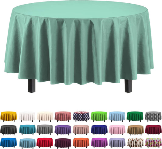 Party Solids Pack Of 12 Premium Plastic Tablecloth 84 Inch Round Table Cover - Light Mint