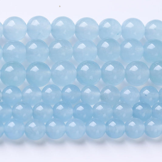 Ice Blue Chalcedony Stone Beads Gemstone Round Crystal Energy Jade Beads Stone Beads for Jewelry Making DIY Bracelet Necklace Jewelry Making 1 Strand 15.5inch 35PCS 10MM
