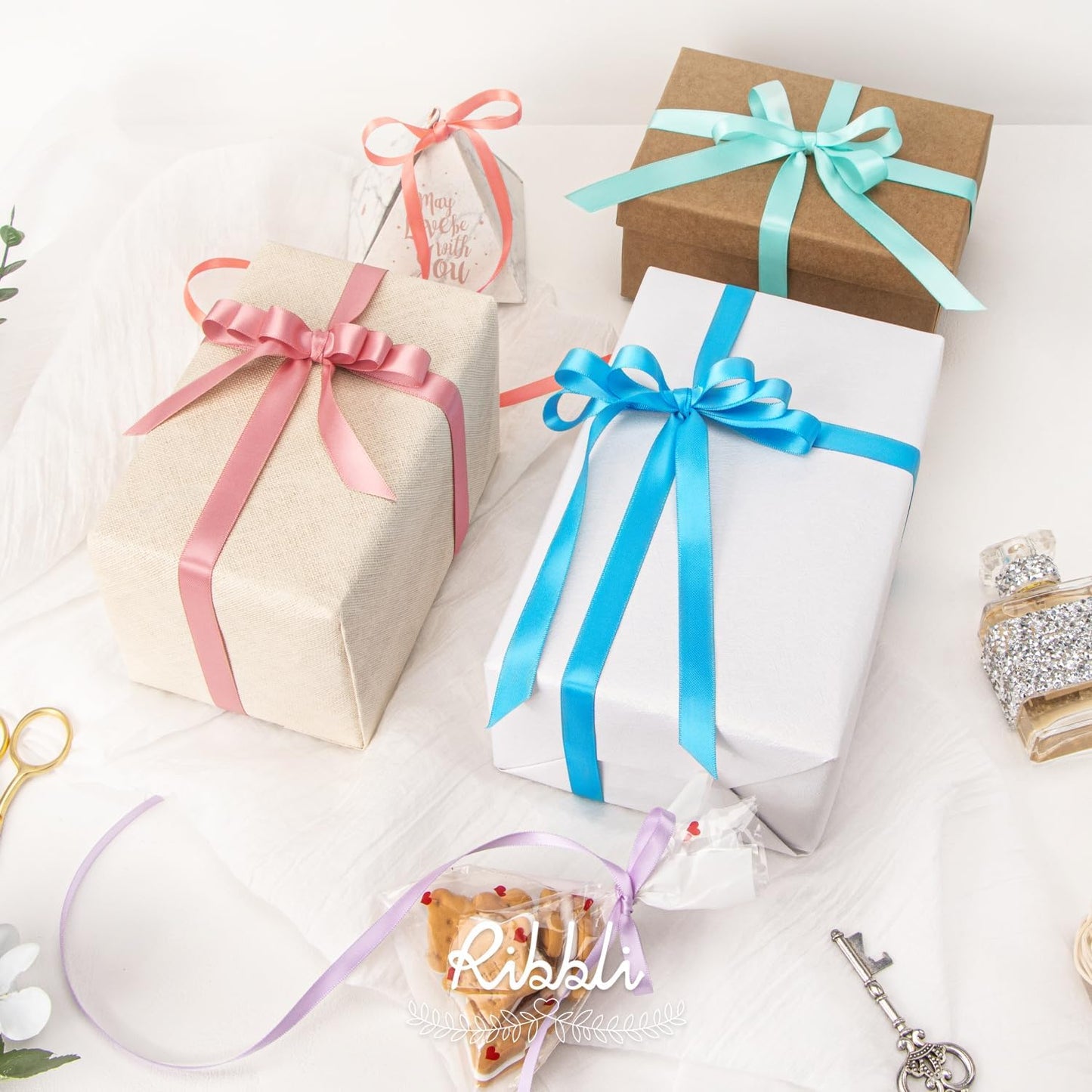 Ribbli Aqua Blue Double Faced Satin Ribbon,1/2” x Continuous 25 Yards,Use for Bows Bouquet,Gift Wrapping,Wedding Decorating