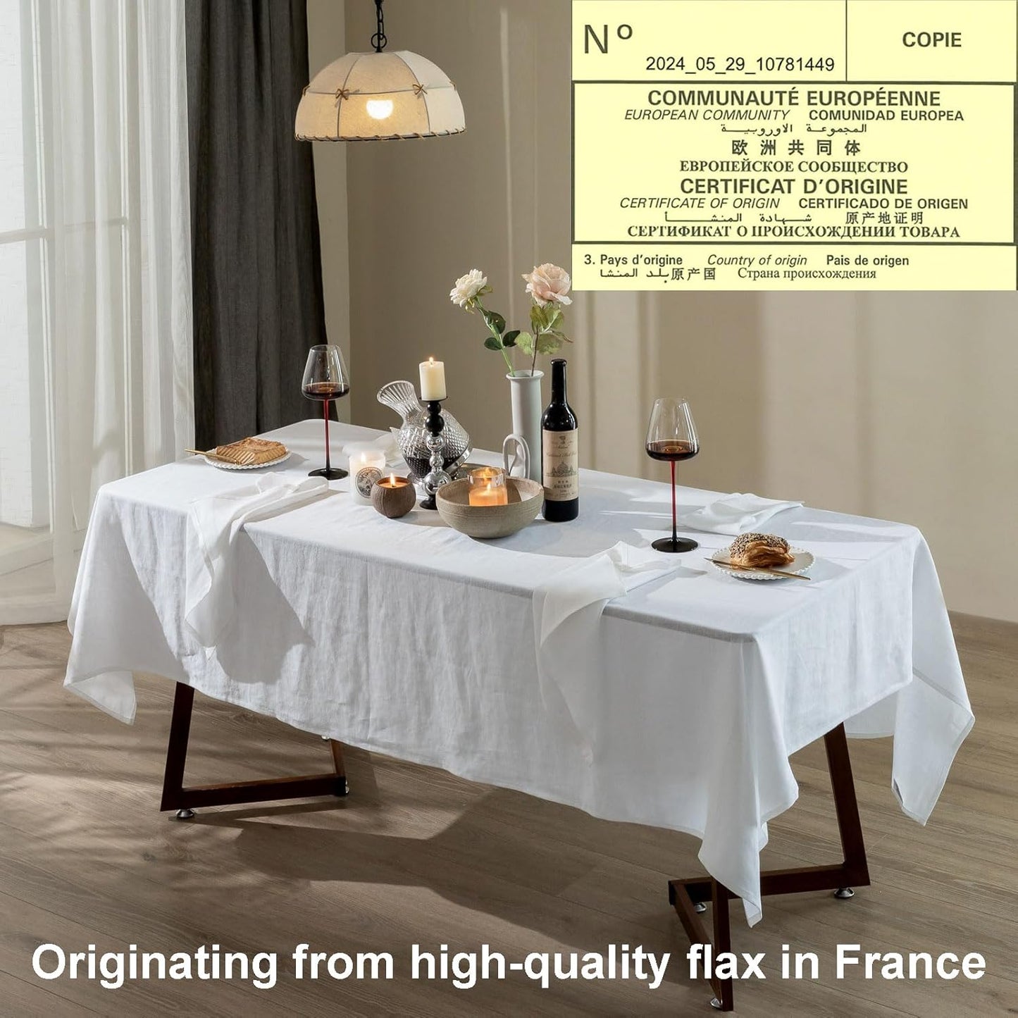 Talasily Linen Tablecloth 100% Pure Linen Table Cloth 60x132 Inches Rectangle Tablecloths Washable Cloths for Kitchen, Dining, Buffet Parties, Holidays, Picnic, Weddings and Restaurants-White