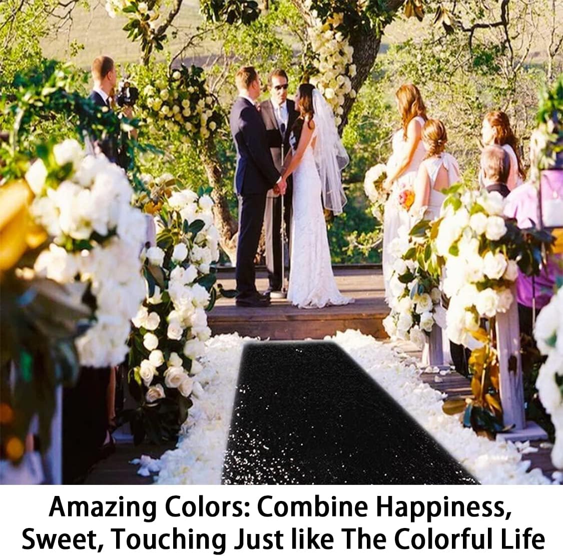 ShinyBeauty 4FT x 15FT Black Aisle Runner Tape | Shimmer Fabric Wedding Floor Runners with Glitter Carpet for Elegant Events