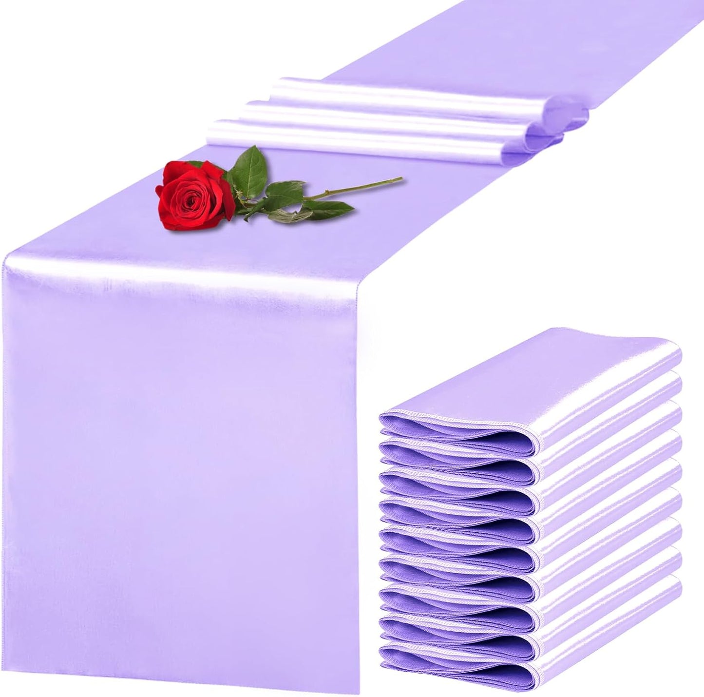 10 Pack Satin Table Runner 12 x 108 Inch Long Lavender Silk Table Runner for Wedding Party Banquet Birthday Decoration