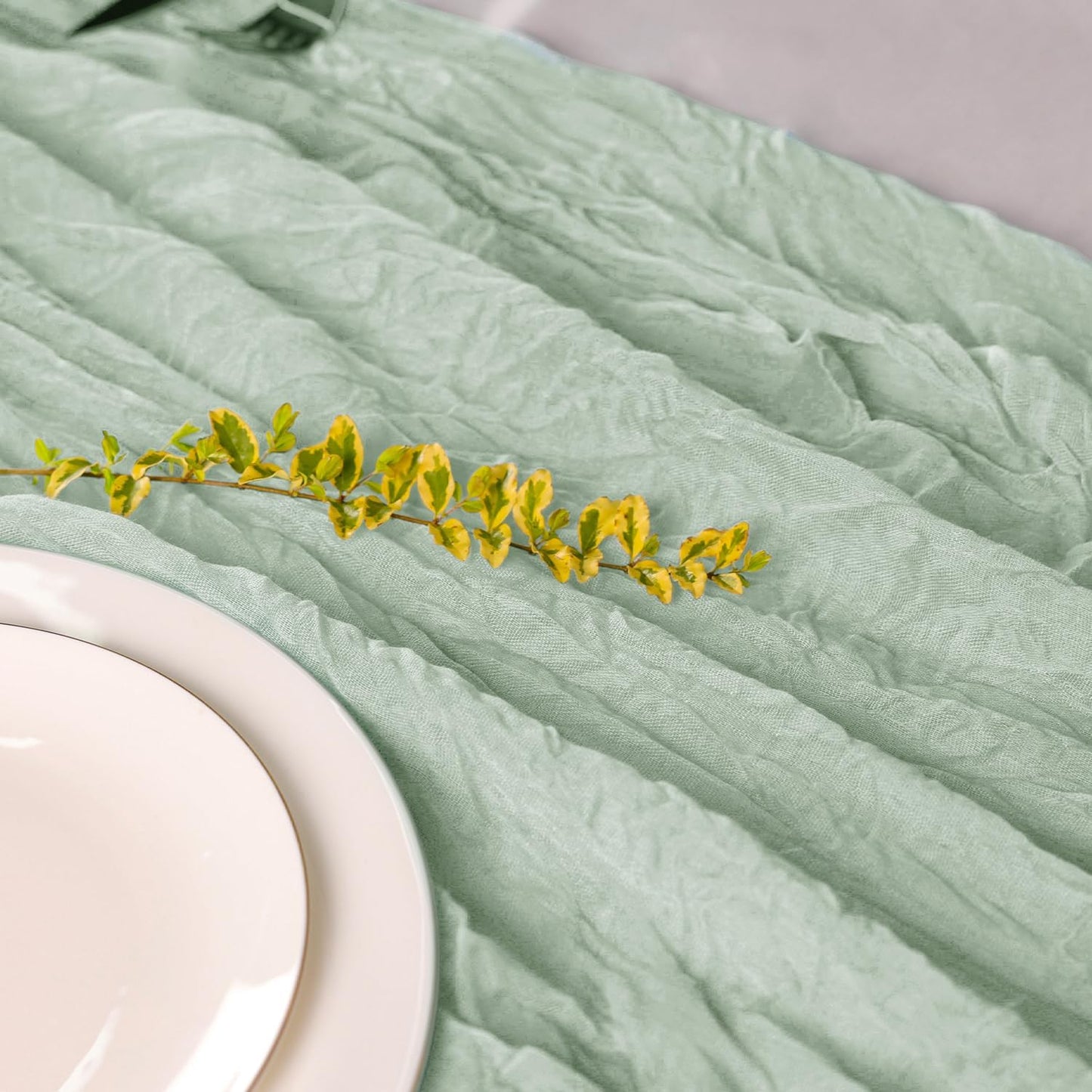 Hahuho Sage Green Cheesecloth Table Runner 10ft, Gauze Boho Rustic Table Runners for Wedding Birthday Party Baby Shower Decorations（6 Pack , 35x120 Inches）