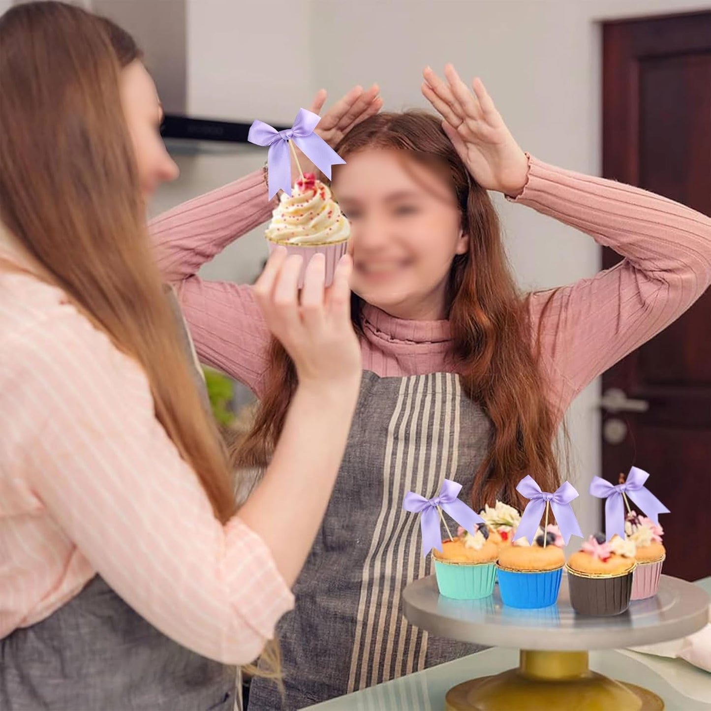 Gyufise 24Pcs Bow Cupcake Toppers Coquette Bow Girls Birthday Cake Decorations Bowknot Cake Toppers Bowknot Cupcake Picks for Baby Shower Birthday Wedding Bridal Engagement Party Supplies Purple