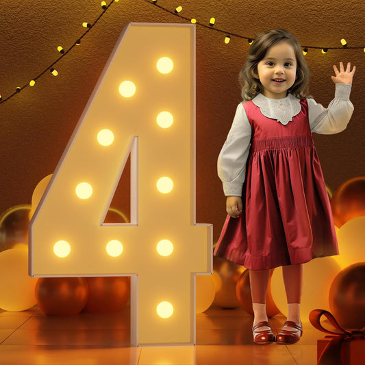 Marquee Numbers 4 Feet Tall Large Light Up Numbers 4th 14th 24th Four Ever Sweet Birthday Decorations Girl Boy Big Yellow Light Outdoor Anniversary Decorations Balloon Arch Kit Party Backdrop 4