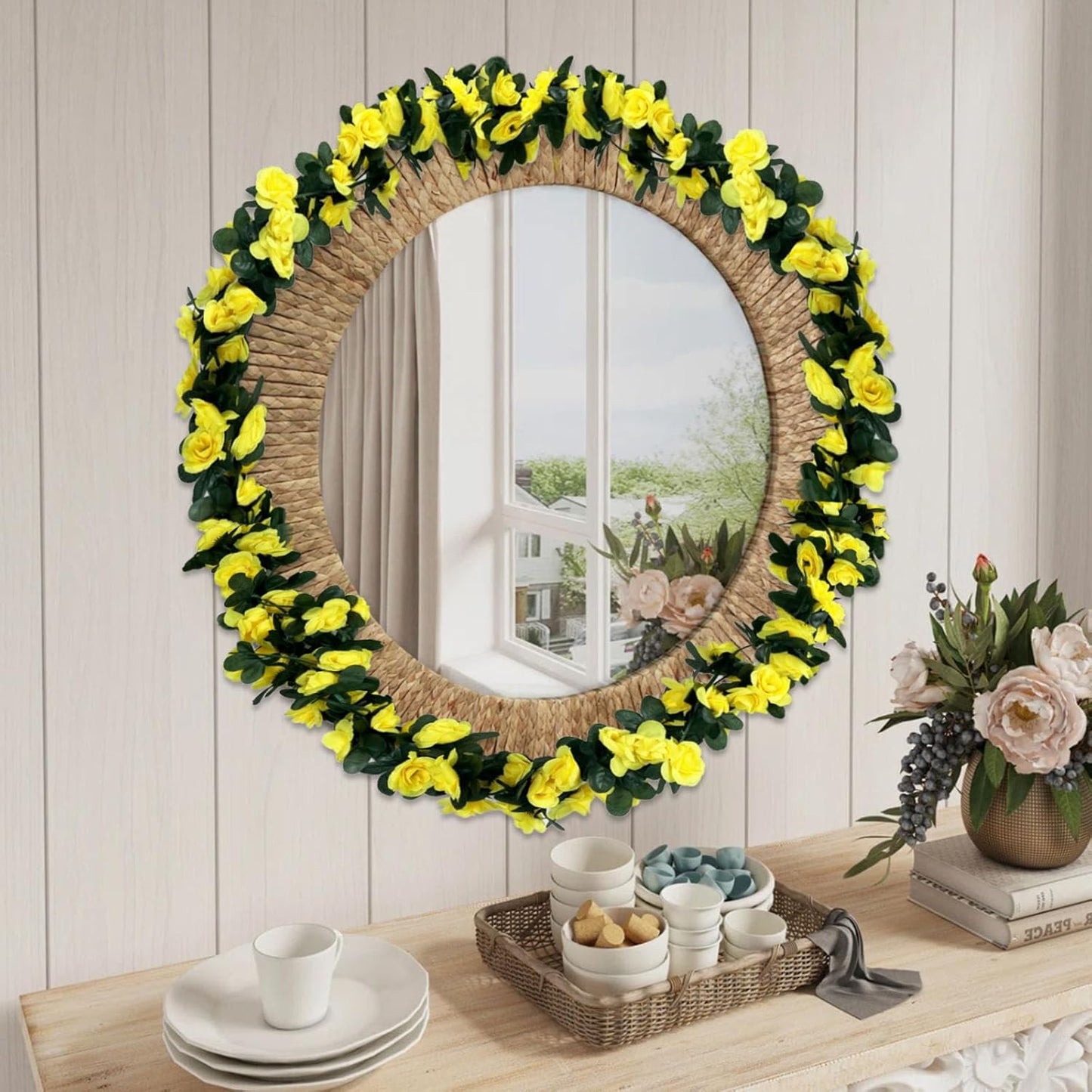 8Pcs 63Ft Yellow Rose Garland, Fake Rose Hanging Flowers, Artificial Flower Vine, Hanging Floral Vine Garland for Wedding, Birthday Party, Wall Arch, Halloween, Christmas Garden Backdrop Decor