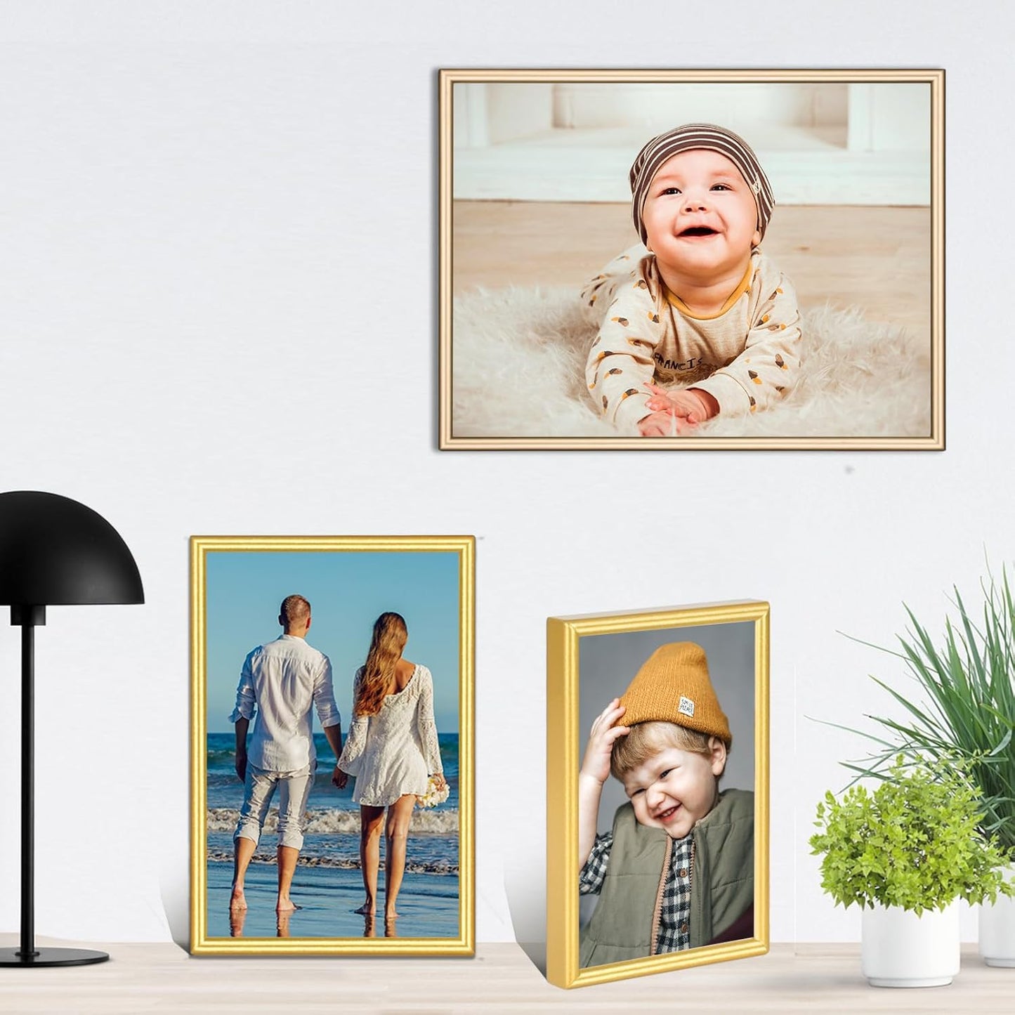 3.5x5 Picture Frame Matte Gold Modern Simple Thin Aluminum Metal Photo Frame with HD Real Glass, Display for Tabletop and Wall Collage. (2 Pack)