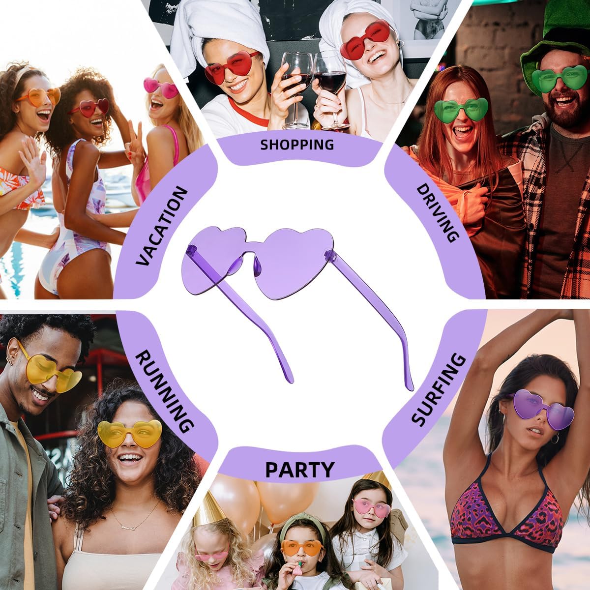 12/20/24 Pairs Heart Sunglasses for Women Men, Trendy Heart Shaped Rimless Transparent Sunglasses, Bachelorette Party