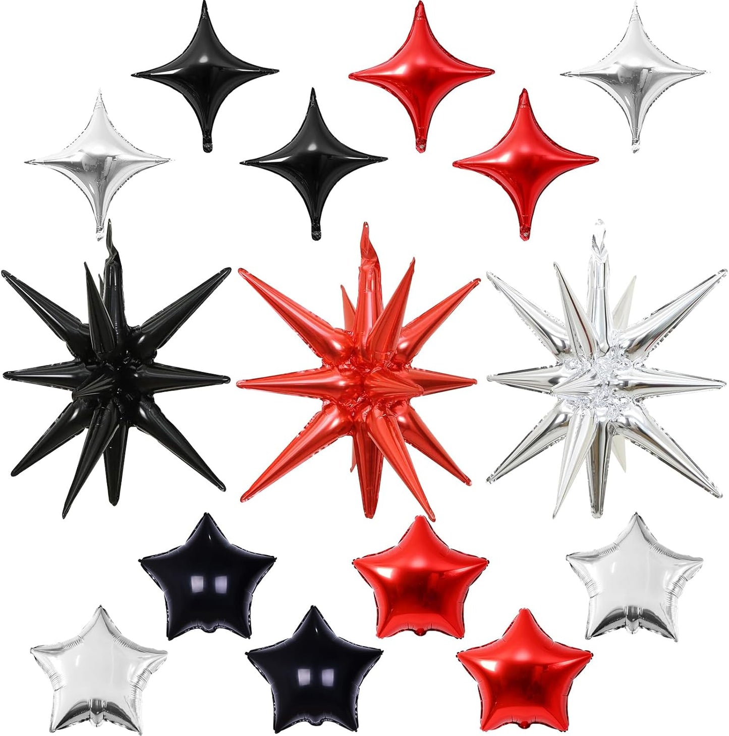 Star Balloons, 22in Red Black and Silver Star Balloons Foil 10in 4-Pointed & Pentagram Balloon for Graduation New Year Wedding Birthday Party Decorations