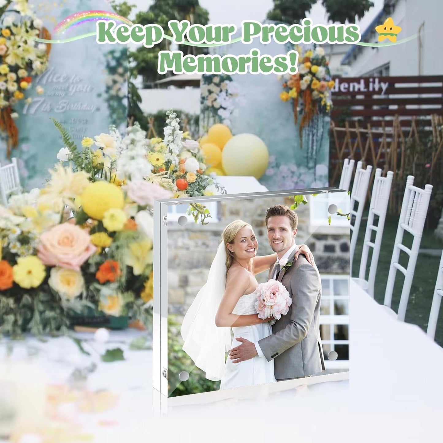 24 Pcs 4x4 Acrylic Picture Frames, Clear Picture Frames Frameless Magnetic Picture Frame Double Sided Magnetic Photo Frame Free Standing Desktop Display Stand for Bedroom Living Room Home