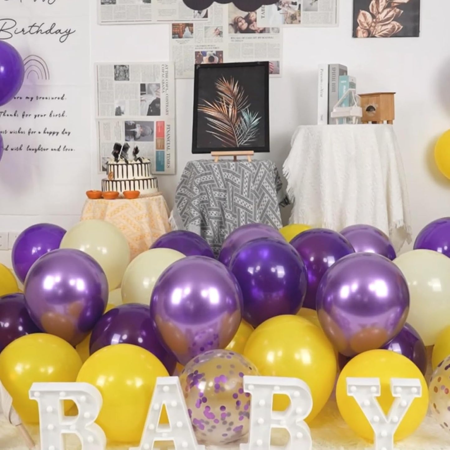 Paready Purple & Yellow Balloons Set - 50pcs, 12 Inch Light Yellow & Dark Purple Metallic Confetti Balloons for Kids, Boys' Sport Theme Birthday & Baby Shower Supplies