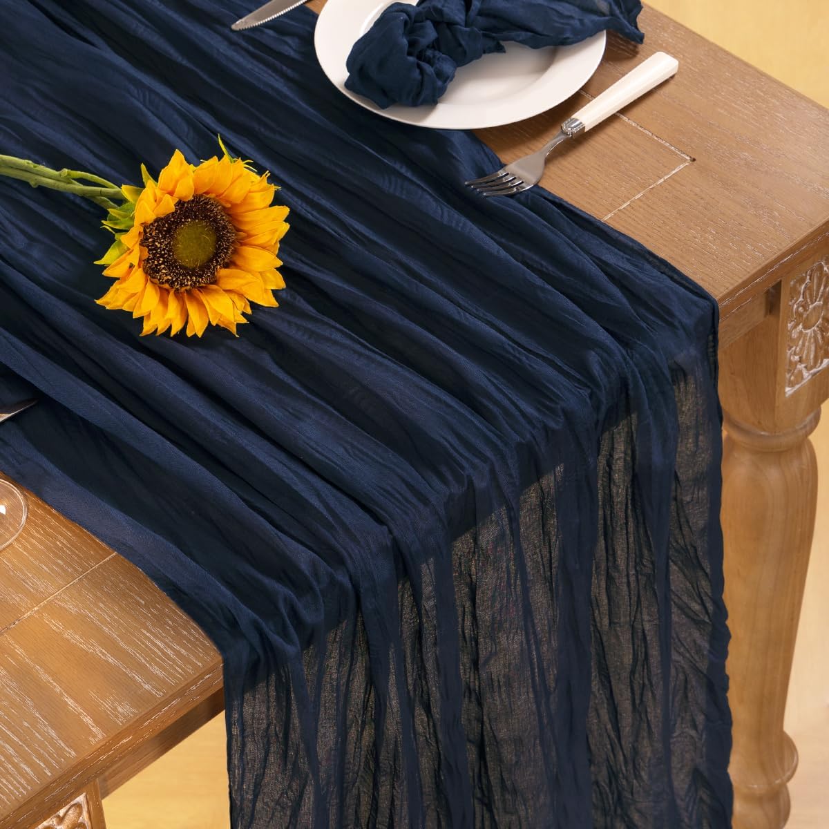 Navy Blue Cheesecloth Table Runner Fall Table Runner Boho Gauze 120 Inches Navy Cheese Cloth Fall Table Decorations for Thanksgiving Wedding Bridal Baby Shower Party Christmas Dinner