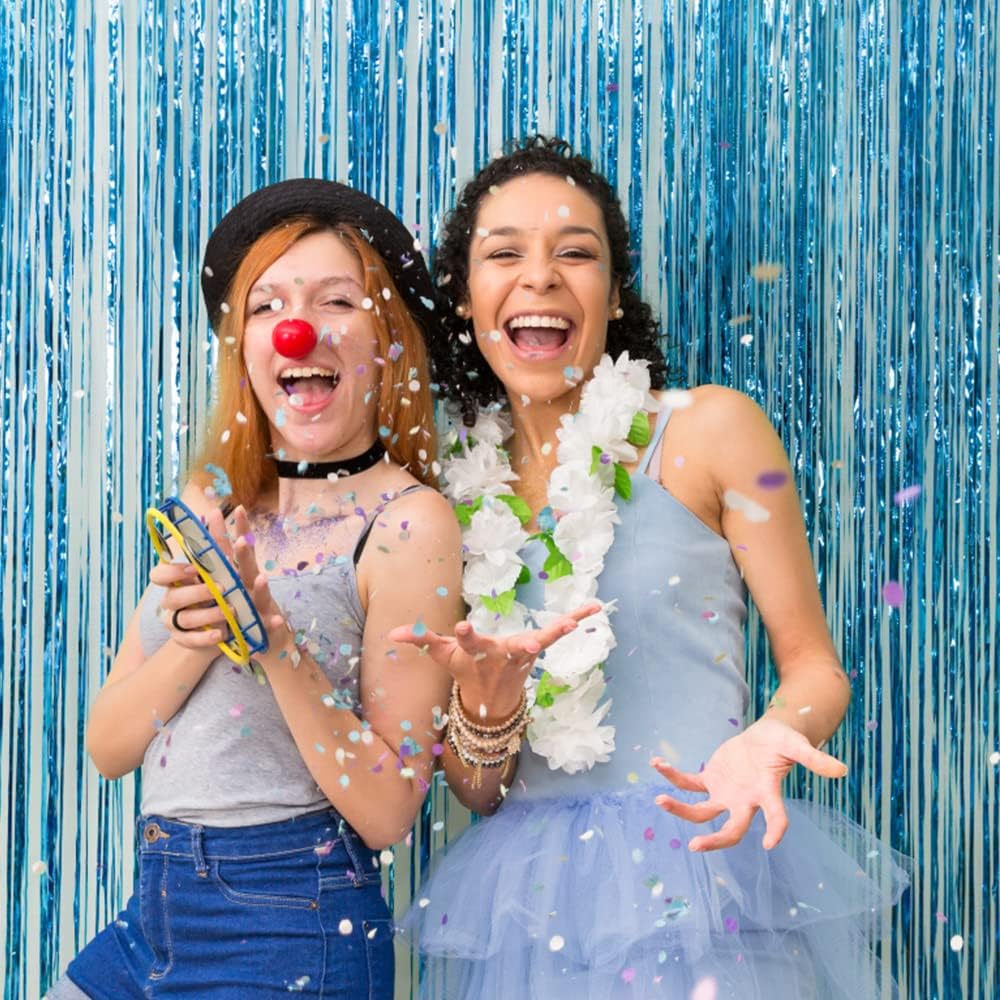 5 Pack Blue Backdrop Curtain Tinsel Streamers Ocean Themed Decor Birthday Party Decorations Foil Fringe Backdrop Graduation Baby Shower Bachelorette Winter Party Decorations Supplies