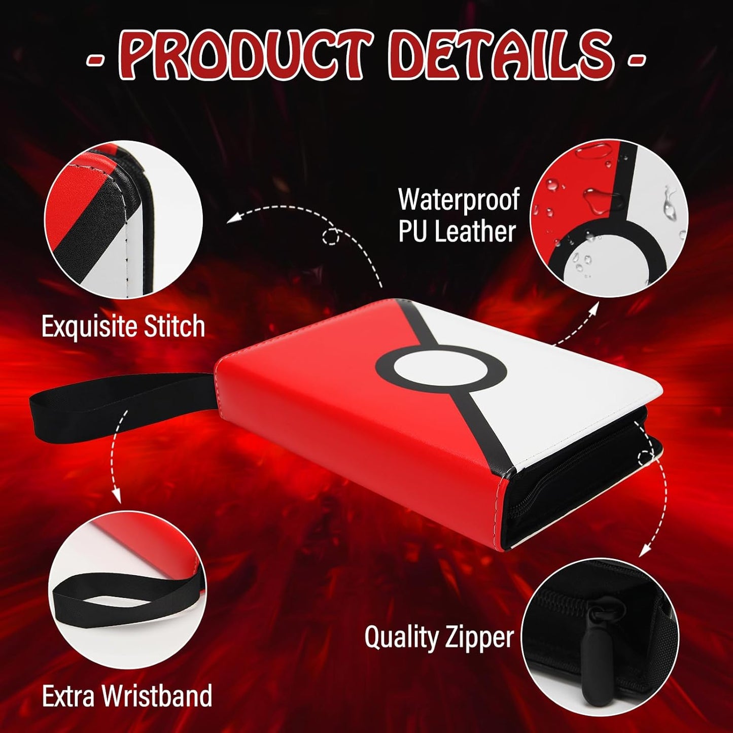 Madrigal Trading Card Binder 4 Pocket,400 Pockets Card Holder with 50 Removable Sleeves,Trading Card Albums for Game Cards,Premium Card Book, Game Cards & Sports Cards Red/White