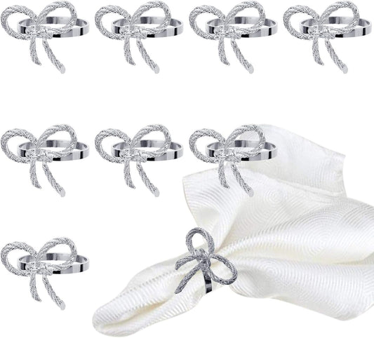 Pack of 12 Napkin Rings Alloy Hollow Out Flower Napkin Holder Dinning Table Napkin Ring for Dinner Parties Wedding Banquet Table Setting Family Gatherings Table Decor（Silver，12）