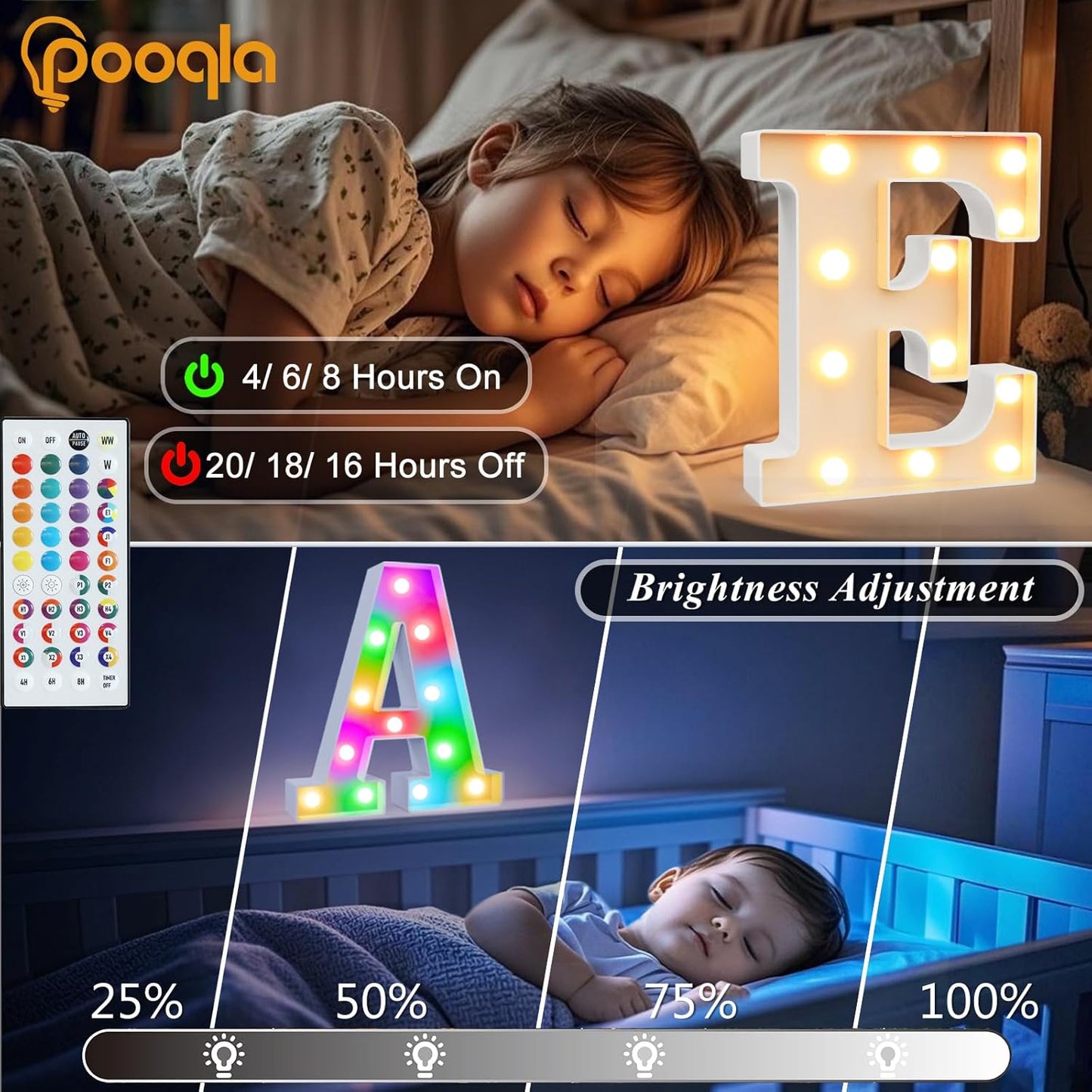 Pooqla Colorful Light Up Letters with Remote, Upgraded 35 Colors LED Marquee Letters, RGB Lighted Letter for Girls Teenager Gift, Birthday, Party, Wedding, Night Light, Room, Bedroom Decor, Letter I