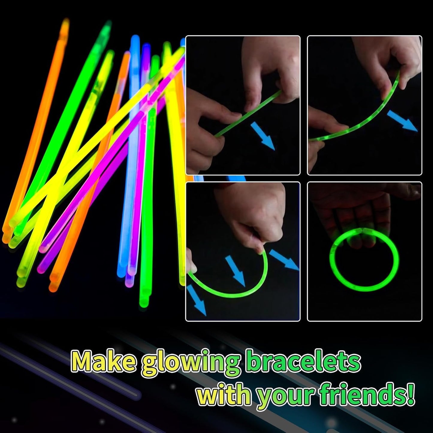 60 Pack 8” Purple Glow Sticks Bulk with 60 Connectors Neon Glow In The Dark Party favors Supplies for Holiday Birthday Party Decoration (Purple)