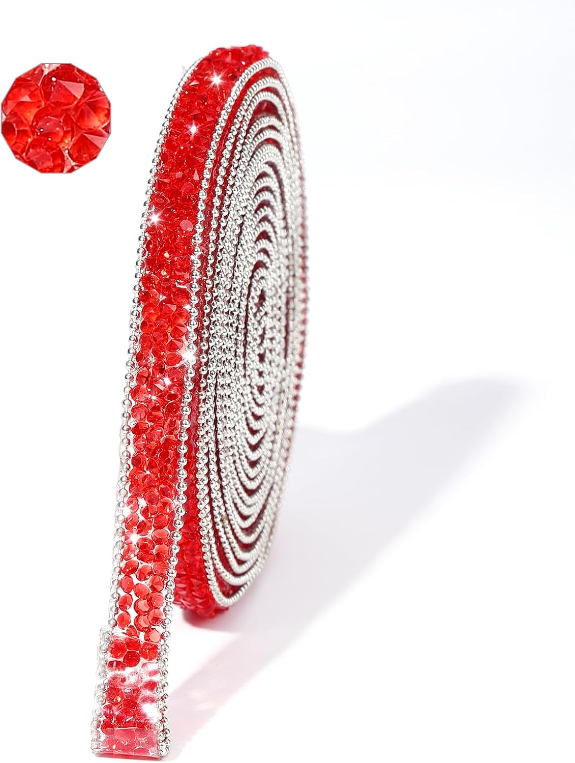Rhinestone Ribbon 3 Yards Self Adhesive Rhinestone Strips Diamond Ribbon Sticker Crystal Roll Glitter Bling Rhinestones Tape for Crafting DIY Art Decoration (Red,0.4 Inch)