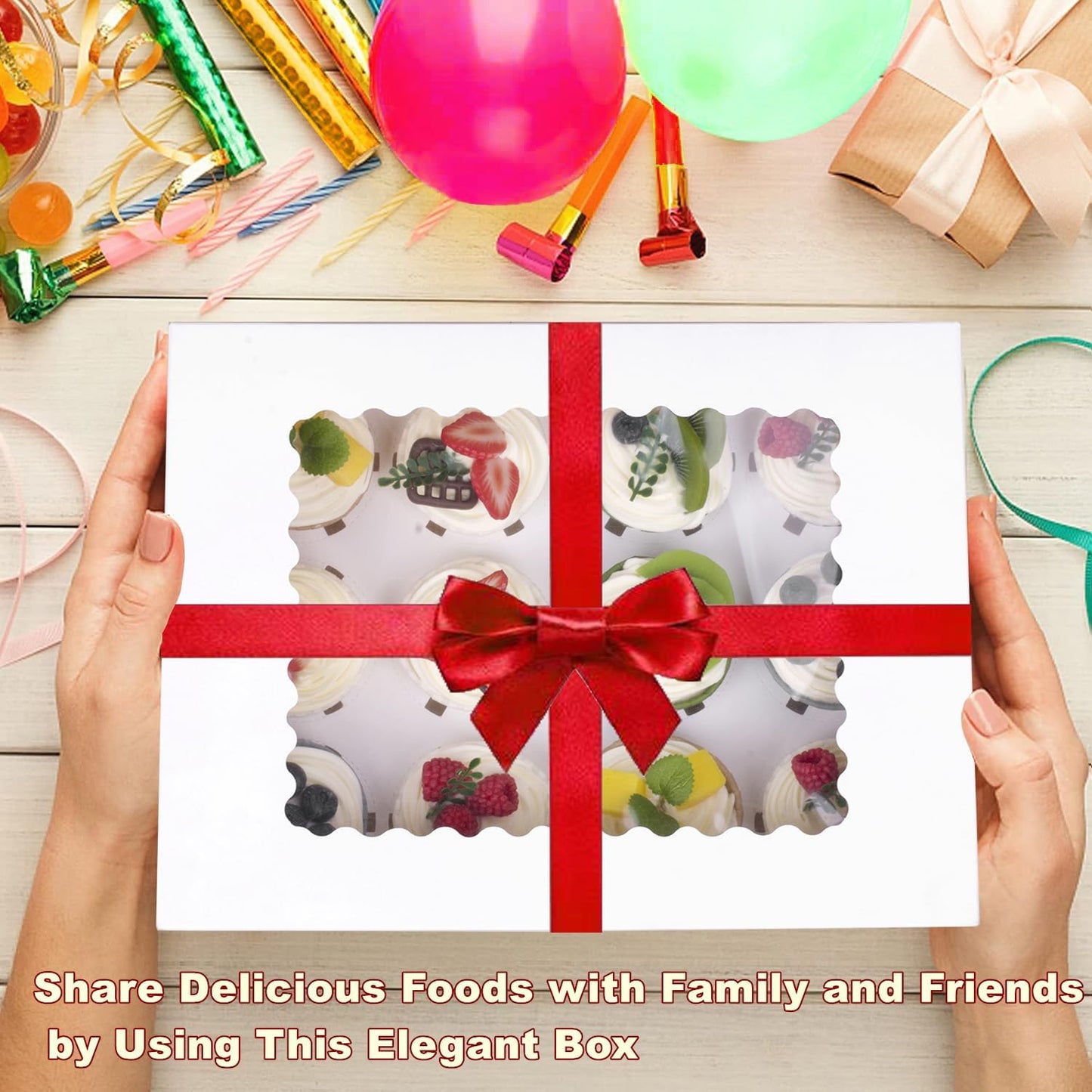 15-Set Cupcake Boxes Hold 12 Standard Cupcakes, Food Grade Cupcake Holders Bakery Carrier Boxes with Windows and Inserts for Cupcakes, Muffins and Pastries (White-15 Pack)