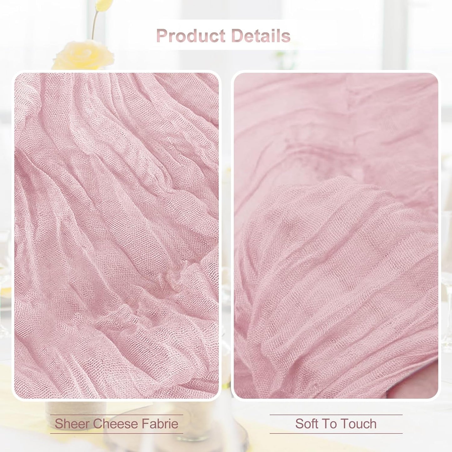1 Pack Dusty Pink Cheesecloth Table Runner 35x120 Inch 10Ft Rustic Gauze Cheese Cloth Table Runner Sheer Cheesecloth Table Runners for Wedding Party Bridal Shower Decoration