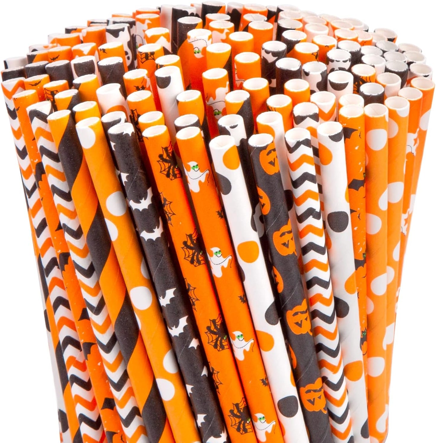 HANSGO Halloween Paper Straws, 180PCS Paper Drinking Straws Bulk for Decorating Halloween Party Cupcake