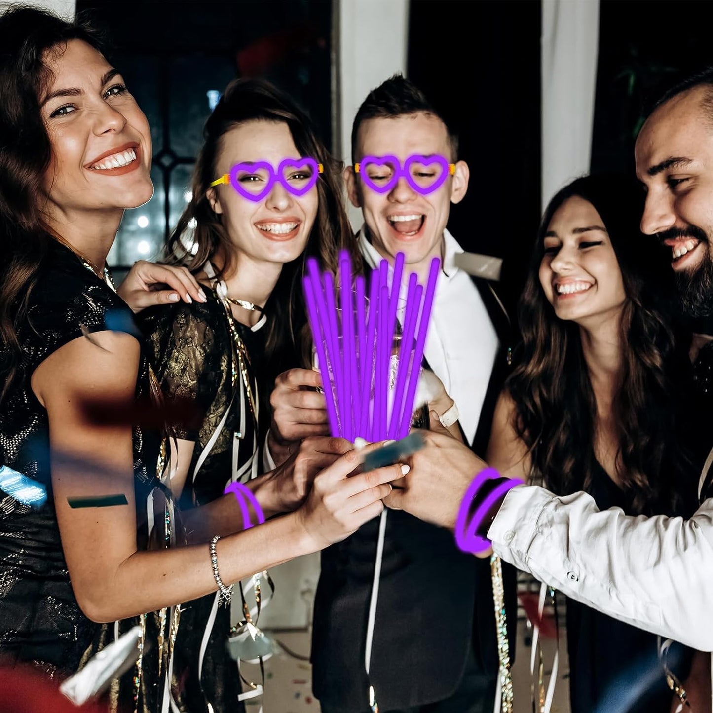 60 Pack 8” Purple Glow Sticks Bulk Bright Glow Sticks with 60 Connectors 20 Heart Glasses Glow In The Dark Party Supplies Neon Party Decorations Glow Bracelet Glasses for Carnival (Purple)