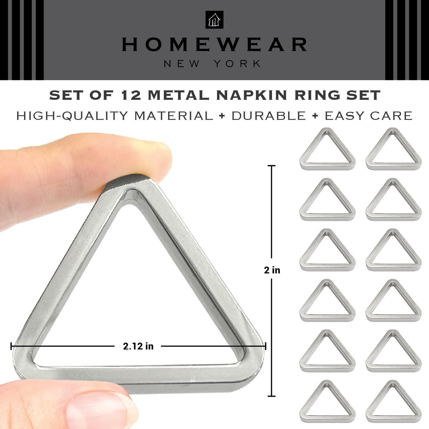 Shiny Silver Napkin Rings Set of 12, Triangle Style, Modern Cuff Design for Wedding Party Decorations, Kitchen, Holiday Table,Rust Proof,Hotel, Home,Iron, Table Accessories for Dining,Gift