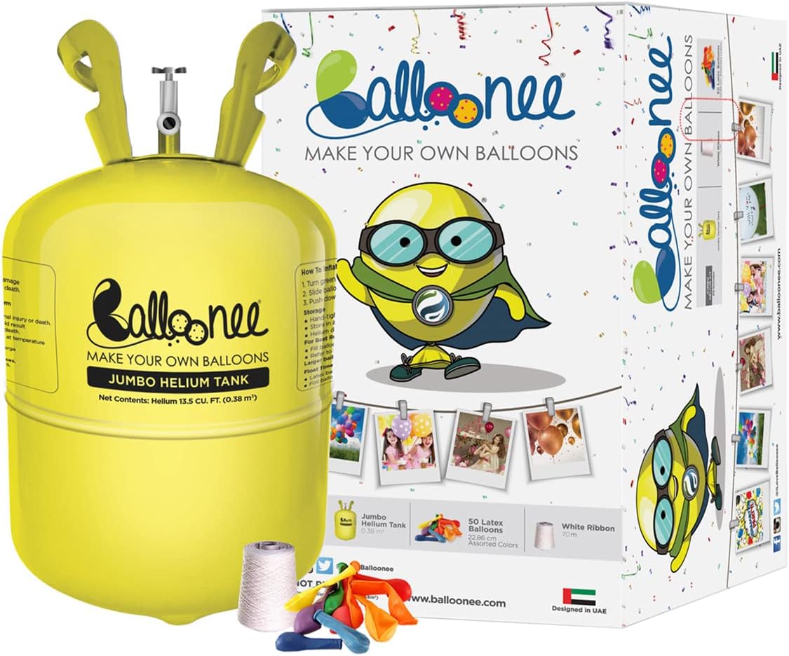 Jumbo Disposable Helium Party Kit, Helium Tank for Balloons At Home, 13.5 Cu Ft Helium Balloon Pump Kit with 50 Assorted Latex Balloons, Helium Tank, Portable for Celebrations