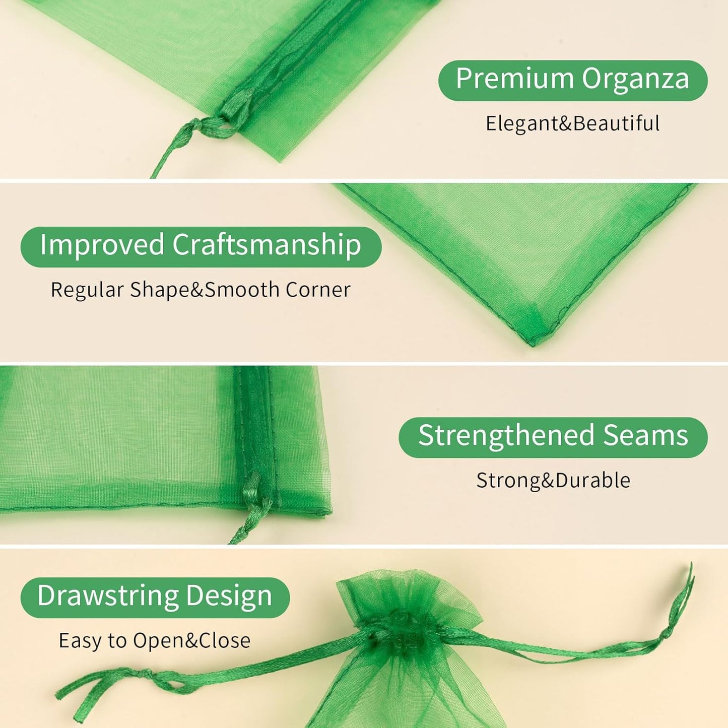 50 Pcs 5x7 Inch Organza Bags, Mesh Bags Drawstring Small Pouch Bag for Christmas Gift Party Favor (Christmas Green)