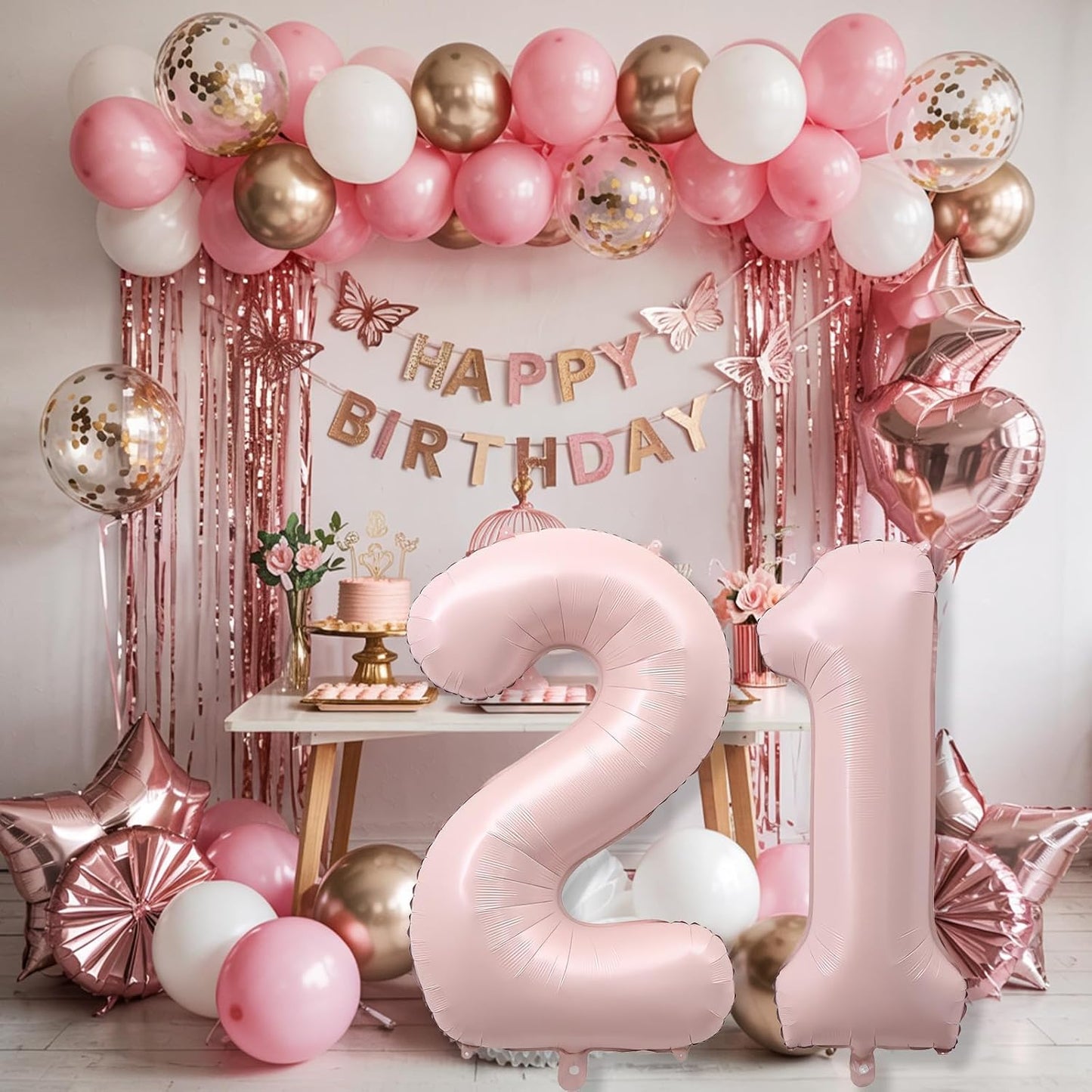 Light Pink 21st Birthday Balloon for Women, 40'' Self Inflating Mylar Number 21 Balloons, Big Blush Pastel Pink Foil 2 & 1 Helium Balloon for Her Boho Coquette 12th 21st Birthday Party Decorations