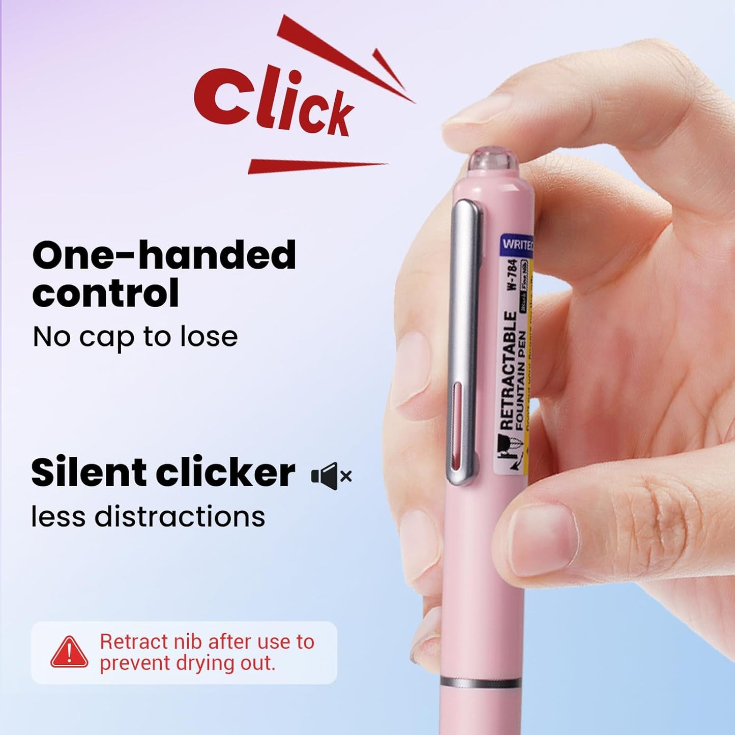 WRITECH Retractable Fountain Pen Set: Black Ink Fine Nib, 5 Refillable Ink Cartridges Included, No Leaking Smooth Writing for Calligraphy Journaling Gift (Pink)