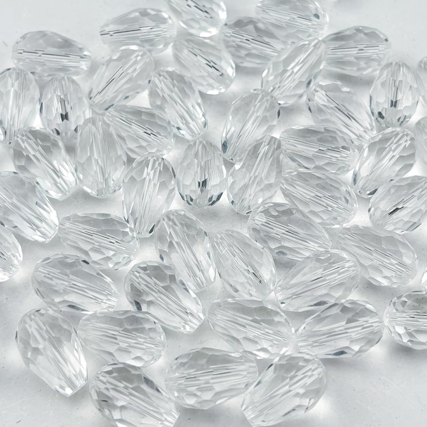 130pcs 6x8mm Teardrop Crystal Glass Beads for Jewelry Making, Faceted Vertical Hole Teardrop Glass Spacer Beads for Wind Chimes Bracelet Earring Necklace DIY Craft(Transparent)