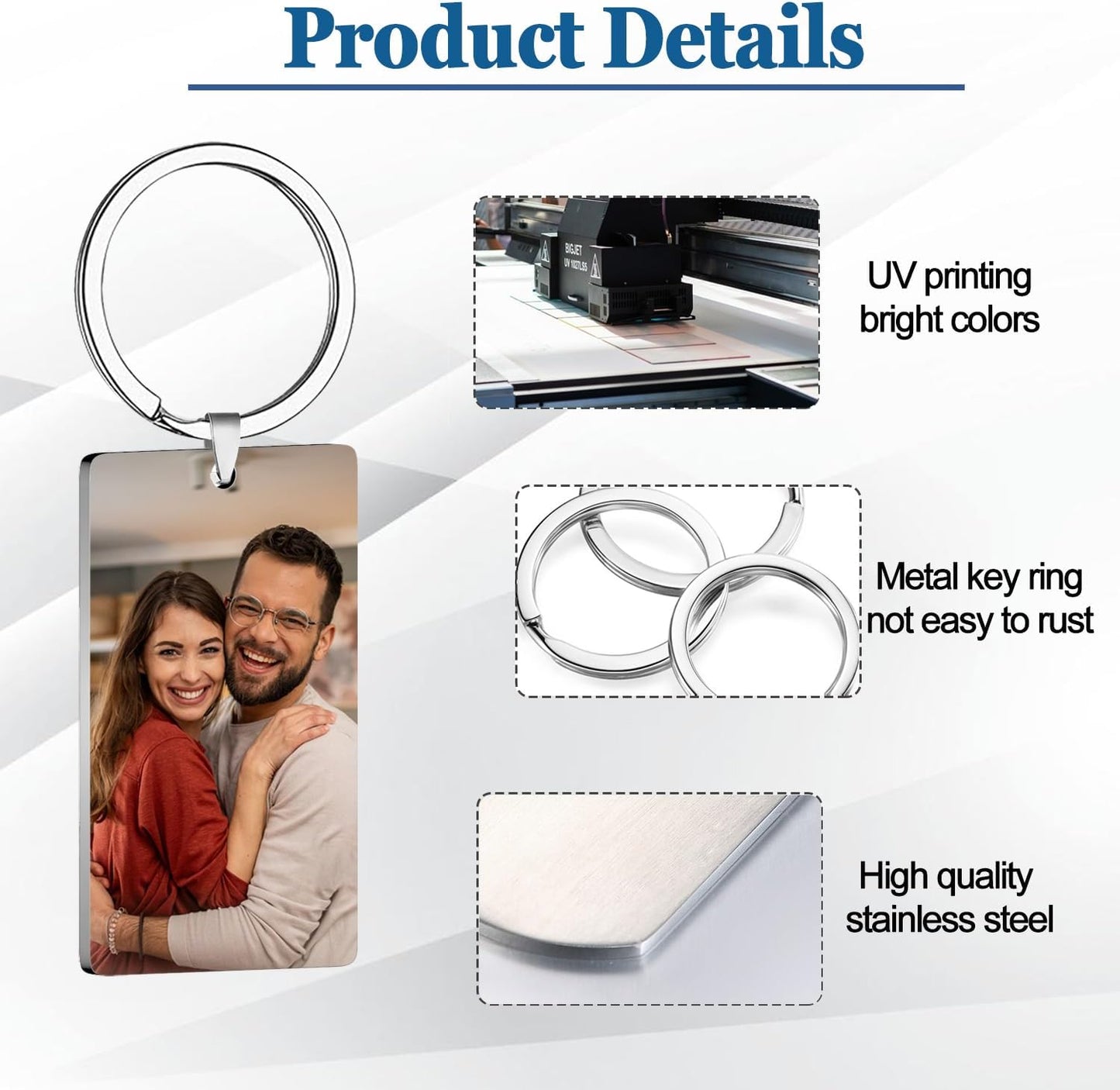 Custom Keychain with Picture, Personalized Keychain with Engraved Photo/Text, Gifts for Family and Friends