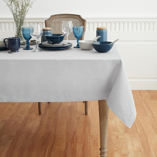 Solino Home Linen Tablecloth 52 x 52 Inch - 100% Pure Linen Silver Cloud Square Tablecloth - Fete, Machine Washable Table Throw for Fall, Autumn, Thanksgiving