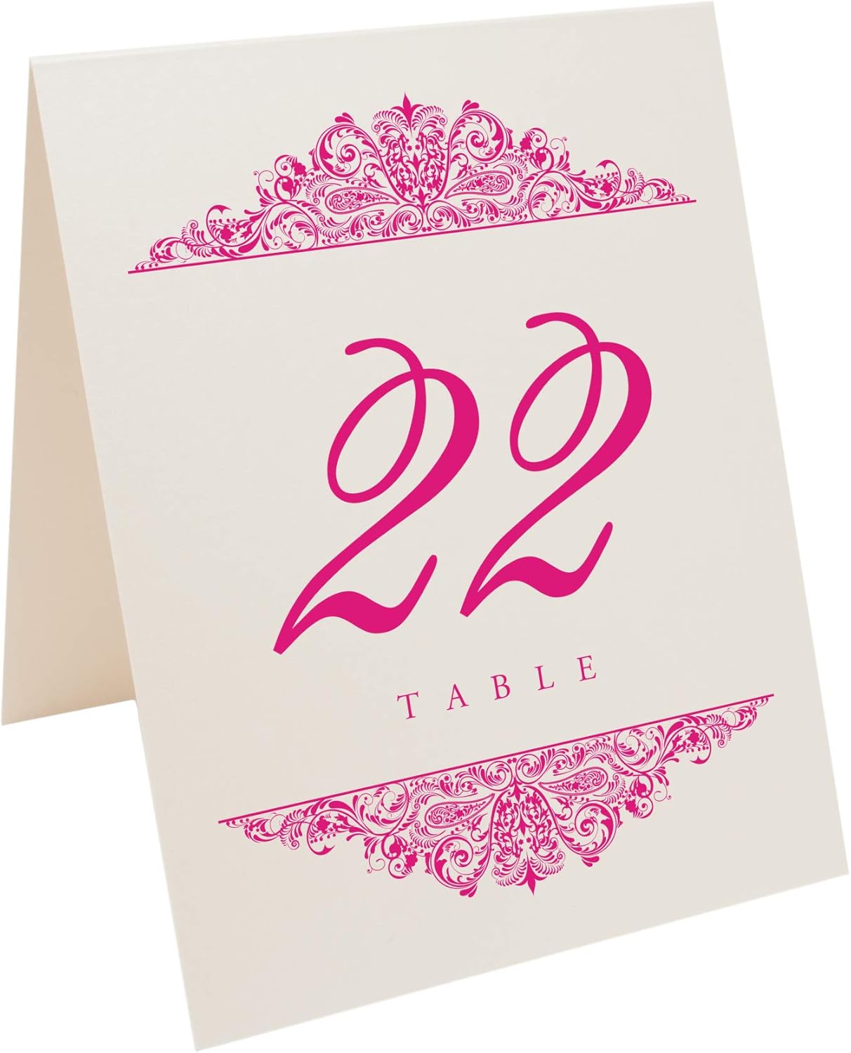 Paisley Wedding Table Numbers (Select Color/Quantity), Champagne, Fuschia, 1-50, Double Sided, Tent or Use in a Stand, Great for Parties & Restaurants - Made in the USA