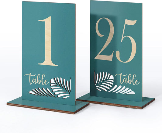 Wooden Table Numbers 1-25,3.2x5.8 Inch Double Sided Rustic Blue Wedding Table Number Signs with Wooden Base,Wedding Centerpieces for Banquet Restaurant Party Decor (Blue, 1-25)