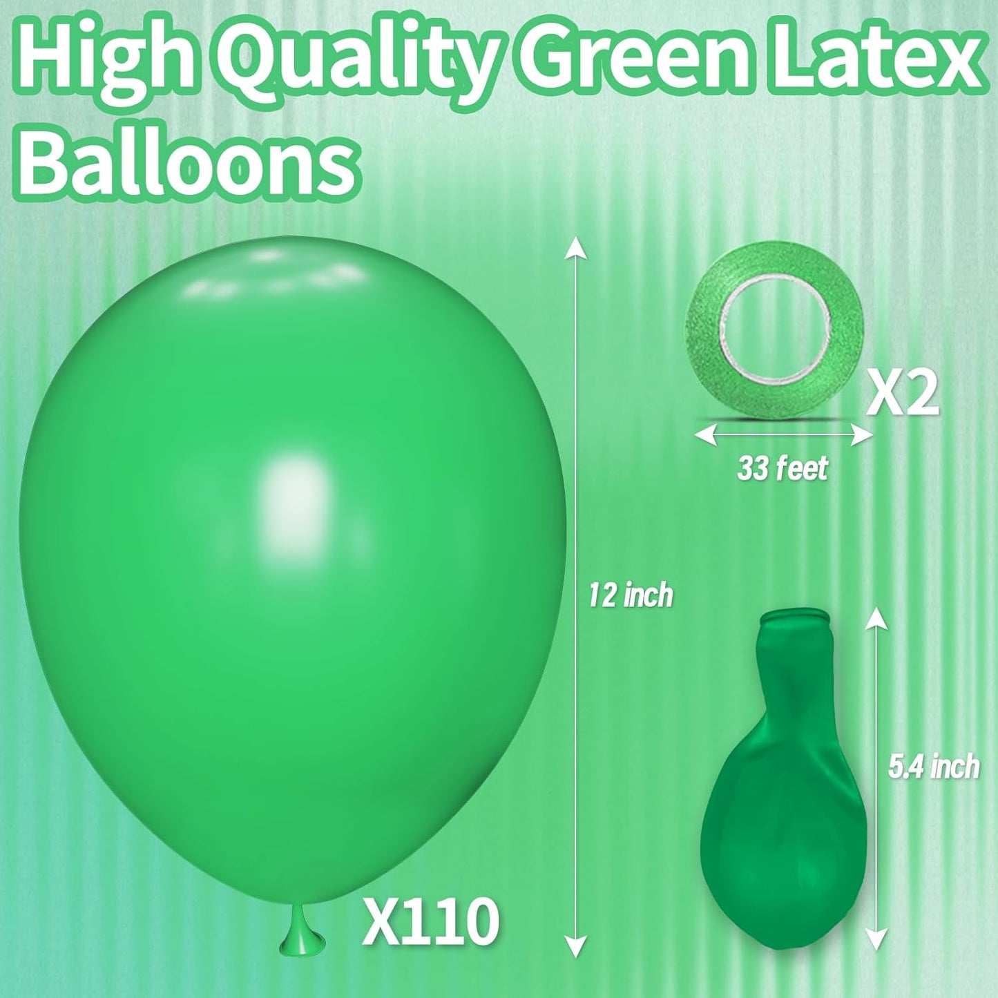 KAWKALSH Green Balloon 12 Inch, 110pcs Latex Party Balloons Helium Bright Color for Birthday Baby Shower Wedding Party Supplies Arch Garland Decoration