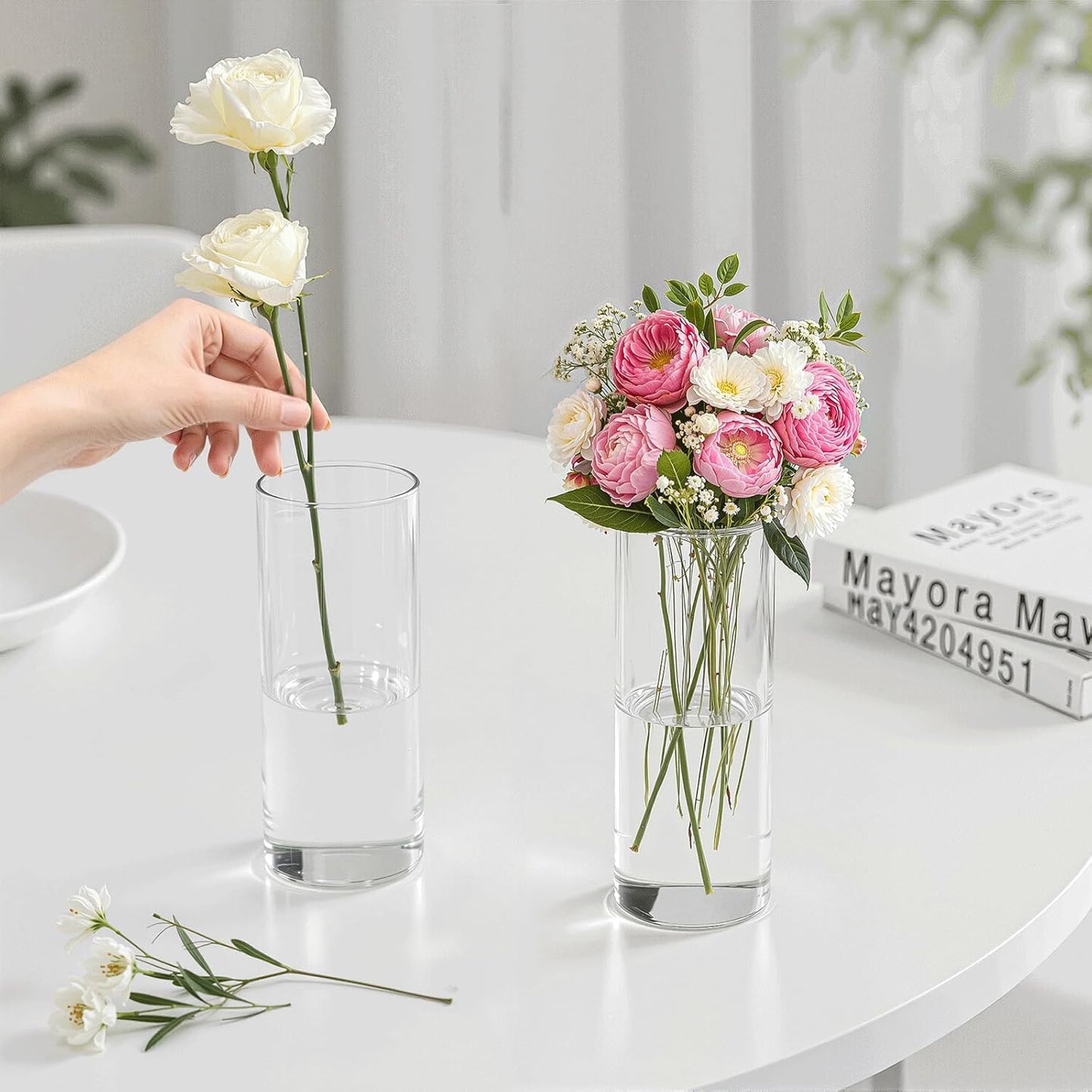 10 Pack Glass Cylinder Vase for Centerpieces, Clear Flower Glass Vases for Wedding Decorations, Hurricane Floating Candle, Holder for Table Centerpiece Wedding Home Décor