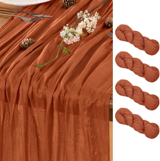 Terracotta Table Runner Cheesecloth Table Runner 4 Pack 10FT Farmhouse Table Runners 120 Inches Fall Table Decor Dining Room Centerpiece Wedding Boho Baby Shower Birthday