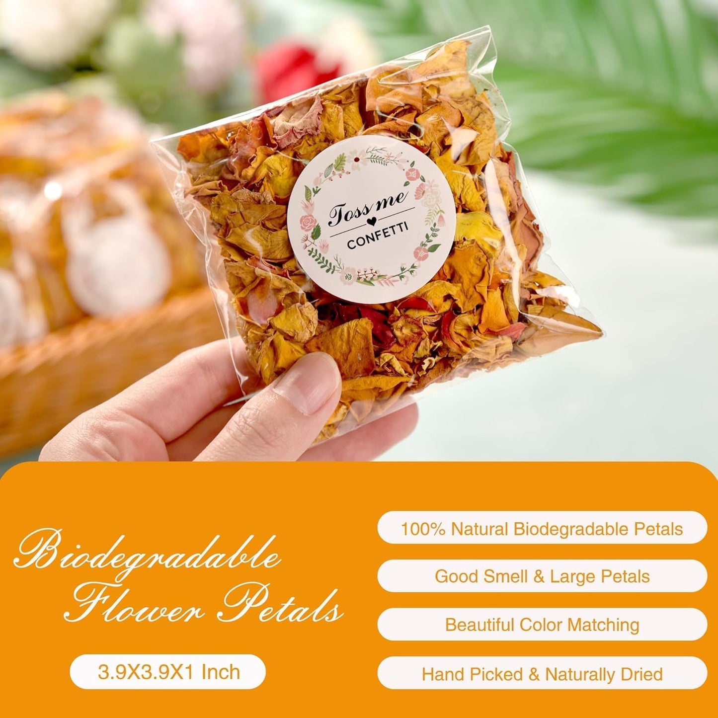 20 Pack Prefilled Confetti Packets,Biodegradable Flower Petals, Real Dried Flower Petals Individual Packing Rose Petals Wedding Send Off Ideas (Yellow Red Rose)