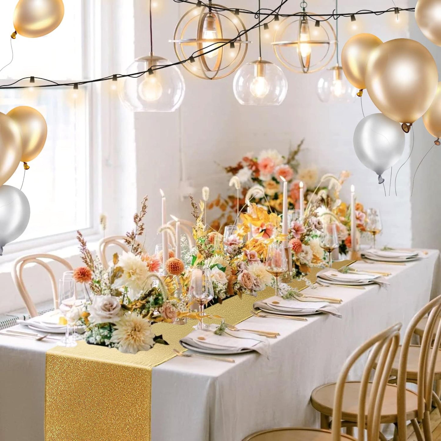 Fitable Sequin Gold Table Runners, Pack of 6-12 x 108 Inch - Sparkle and Glitter Fabric Table Decorations for Event Party, Birthday, Dining