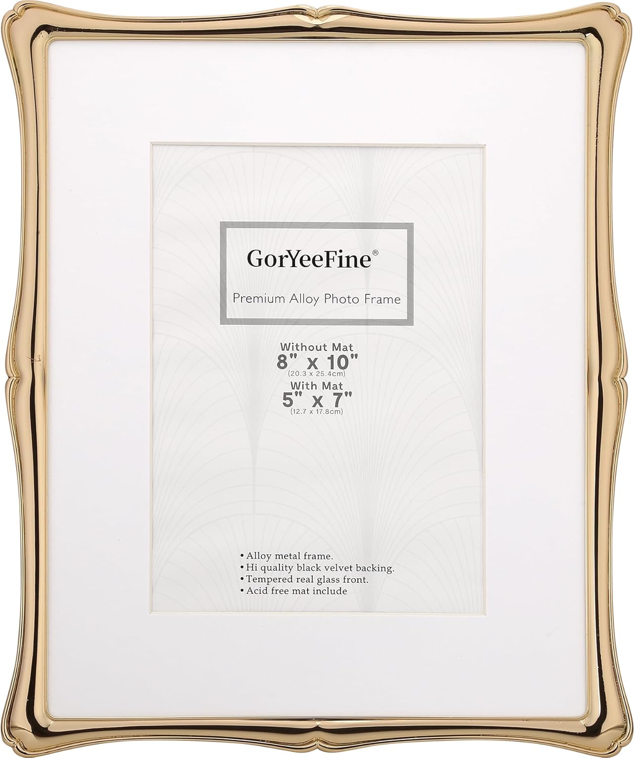 8 x 10'' Premium Alloy Gold Photo Frame with Acid Free 5x7'' Mat - High-End Décor Metal Frames 5x7'' with Black Velvet Back